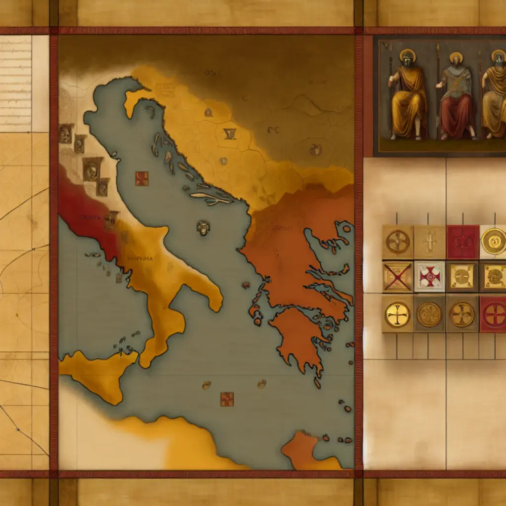 Gallia / Corsica expansion box art featuring ancient Roman maps