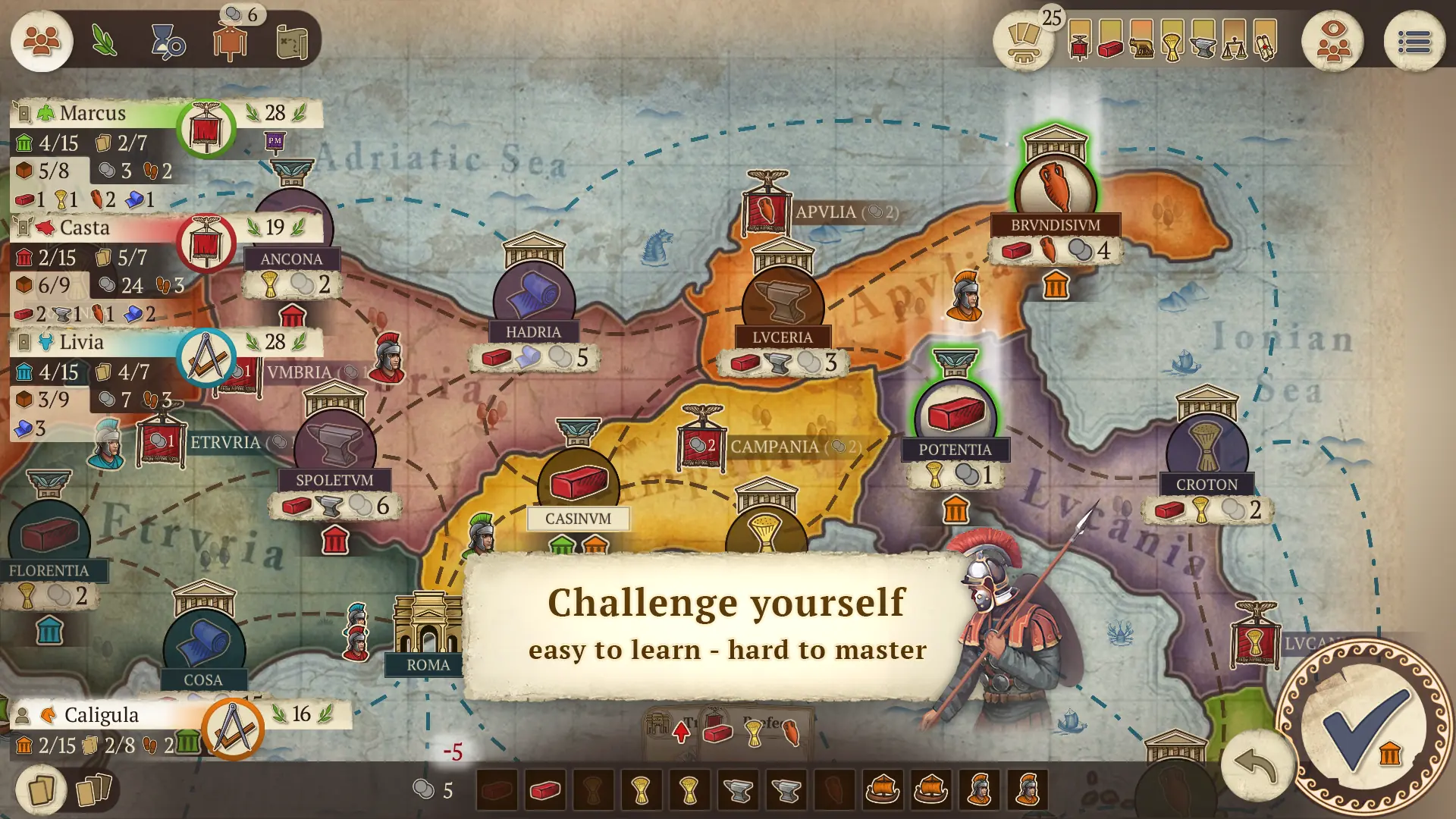 Gameplay screenshot showing strategy on the Italia map