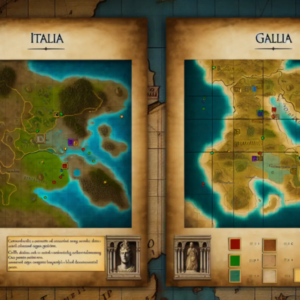 Overview of Italia and Gallia maps with highlighted choke points and key provinces